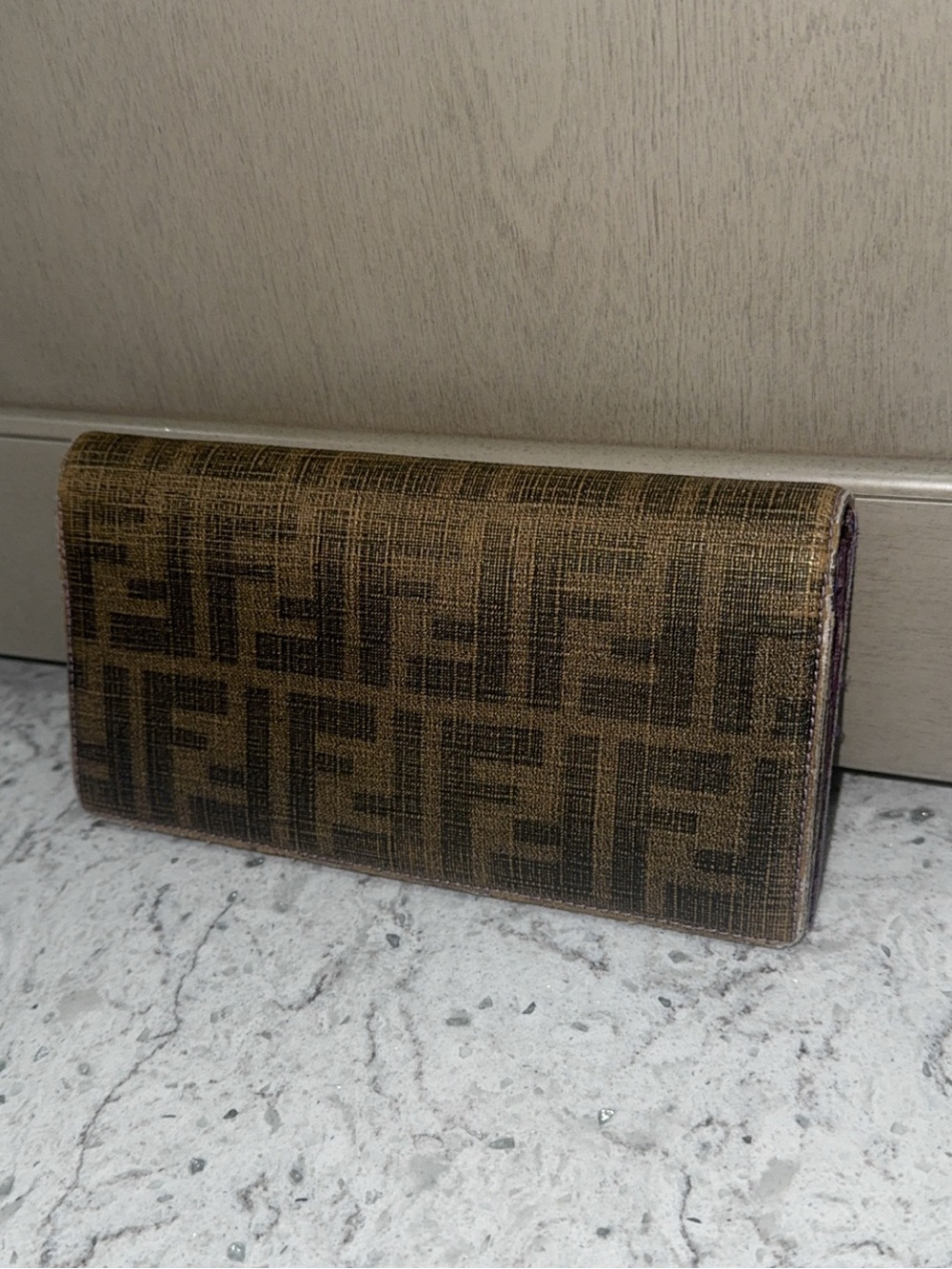 FENDI ZUCCA CONTINENTAL TOBACCO WALLET PURPLE INTERIOR —AUTHENTIC—